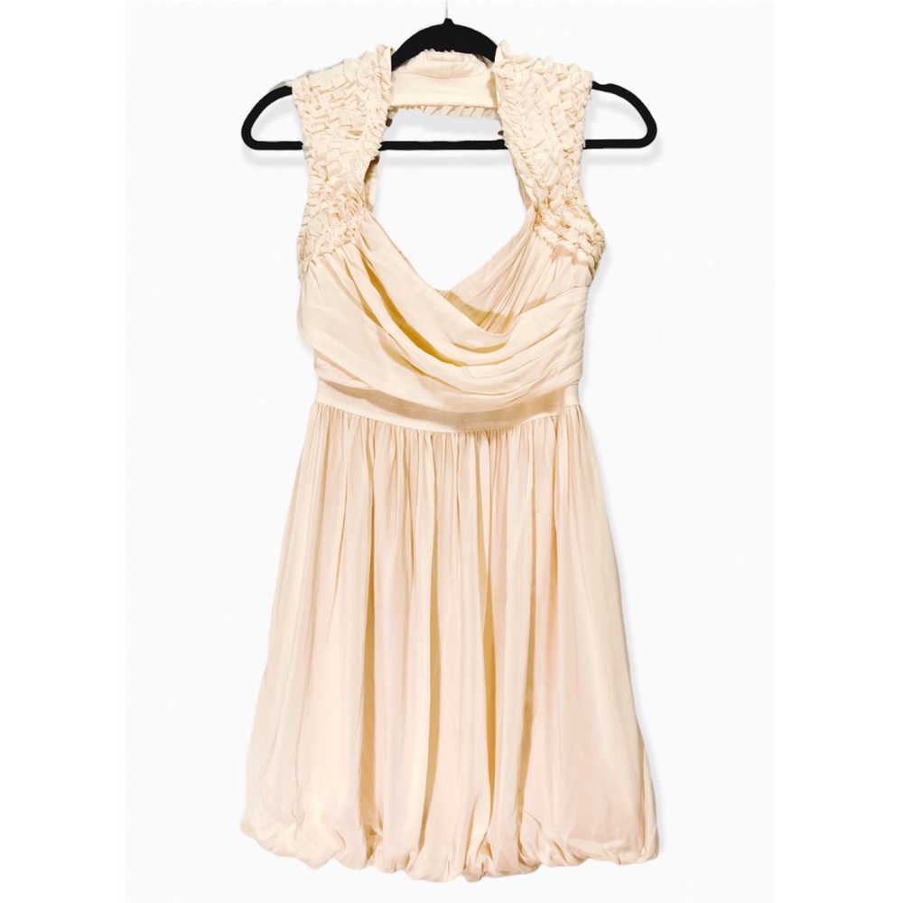 Bebe Pleated Bubble Hem Dress in Blush Nude